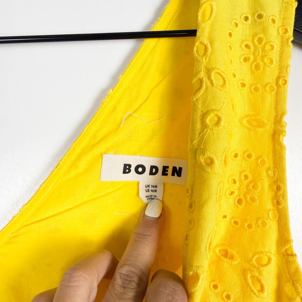 Boden Broderie Occasion Midi Dress Embroidered Eyelet Fit Flare Yellow - 10 10R - Picture 4 of 9
